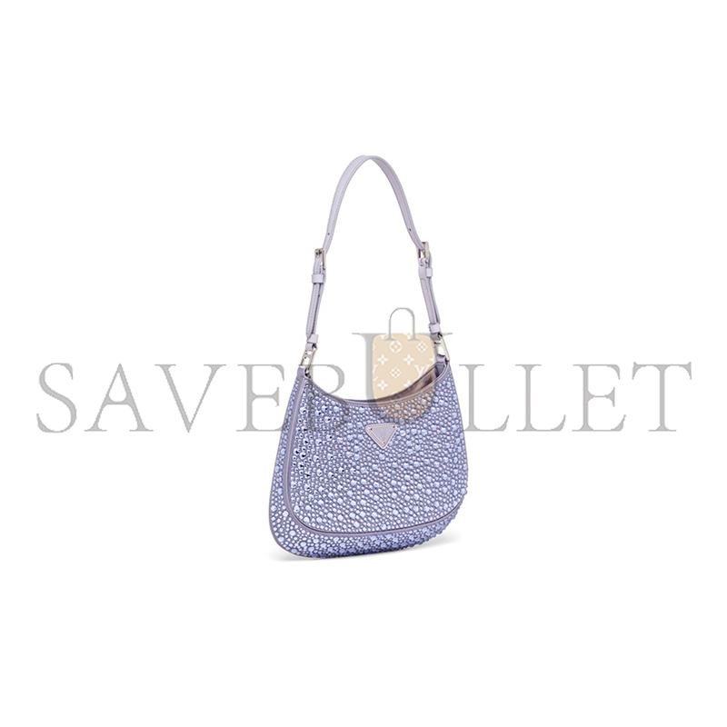 PRADA CLEO CRYSTAL EMBELLISHED SATIN SHOULDER BAG 1BC169 (22*18.5*4.5cm)
